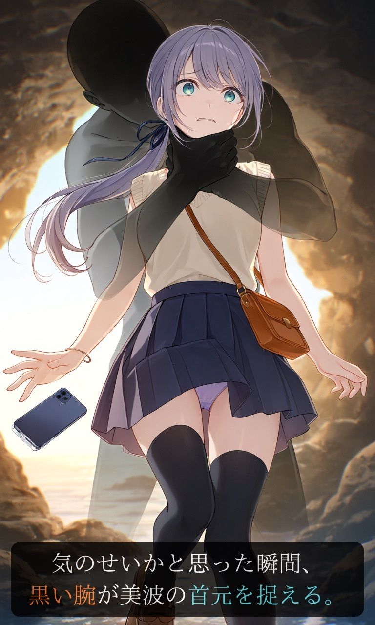 【ストーリー×イラスト｜Short】海を愛する文学少女、黒い人影に呼吸を奪われる海蝕洞【ニーソックス/首絞め/絶対領域/美少女】 - サンプル画像 5