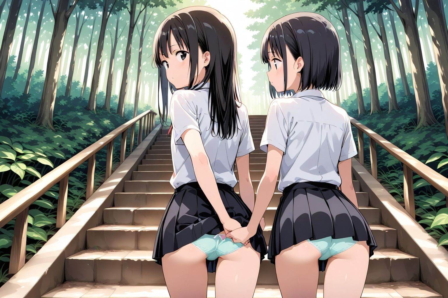 【59枚】女の子たちのミニスカ制服やパンティーやお尻をお好きなだけ観察できます♪今日は妄想の世界にあるエッチな街での学園見学日です♪街のいろいろな学園の校舎前にあるお庭の階段で、制服ミニスカート、オシリにくい込むパンツのパンチラをいっぱいごらんくださいね♪ - サンプル画像 5