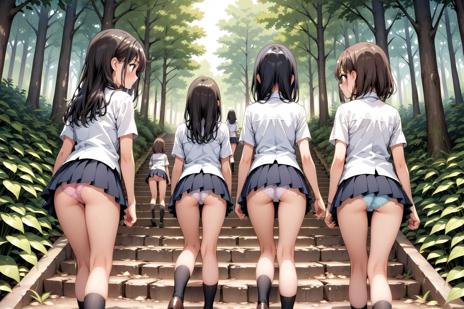 【59枚】女の子たちのミニスカ制服やパンティーやお尻をお好きなだけ観察できます♪今日は妄想の世界にあるエッチな街での学園見学日です♪街のいろいろな学園の校舎前にあるお庭の階段で、制服ミニスカート、オシリにくい込むパンツのパンチラをいっぱいごらんくださいね♪ - サンプル画像 6