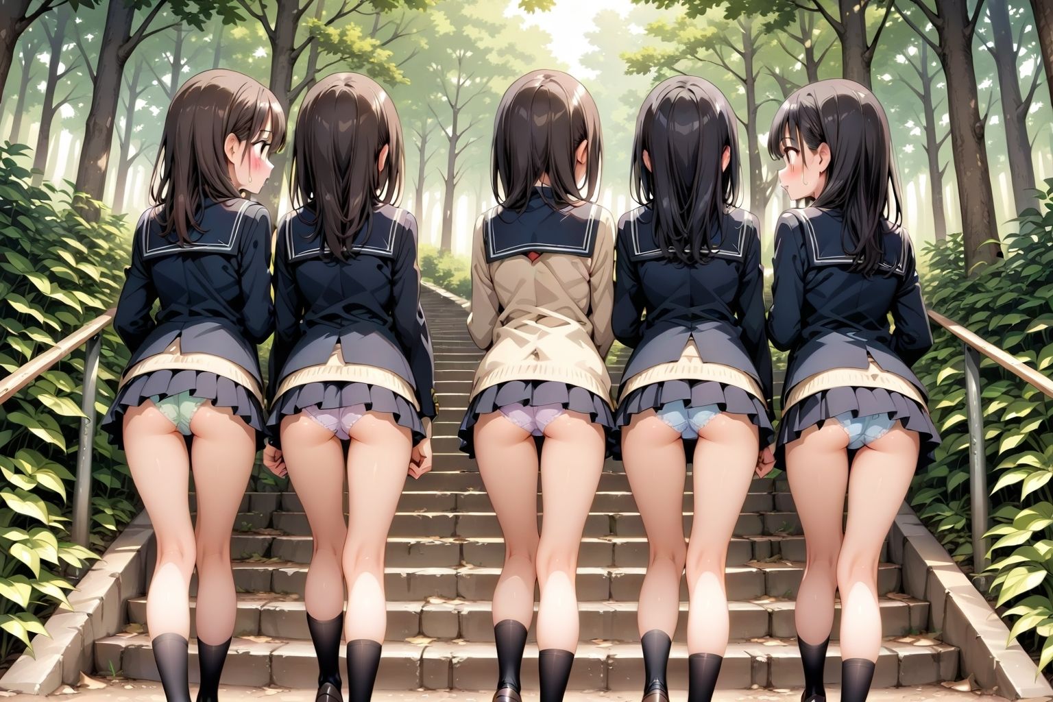 【59枚】女の子たちのミニスカ制服やパンティーやお尻をお好きなだけ観察できます♪今日は妄想の世界にあるエッチな街での学園見学日です♪街のいろいろな学園の校舎前にあるお庭の階段で、制服ミニスカート、オシリにくい込むパンツのパンチラをいっぱいごらんくださいね♪ - サンプル画像 8