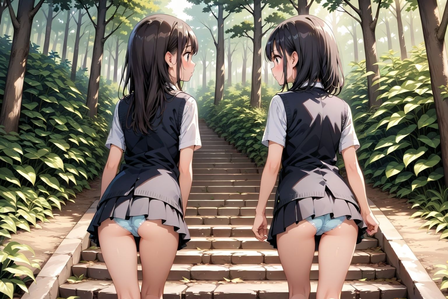 【59枚】女の子たちのミニスカ制服やパンティーやお尻をお好きなだけ観察できます♪今日は妄想の世界にあるエッチな街での学園見学日です♪街のいろいろな学園の校舎前にあるお庭の階段で、制服ミニスカート、オシリにくい込むパンツのパンチラをいっぱいごらんくださいね♪ - サンプル画像 9