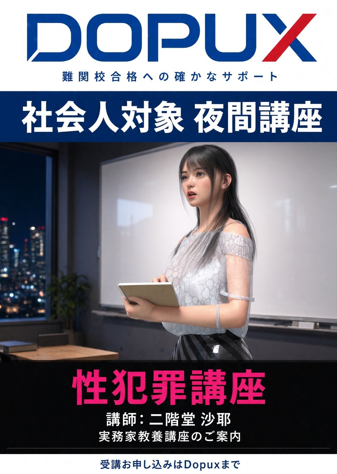 【△20】パンチラガチャ★二階堂 沙耶 大学に進学し強豪予備校『DOPUX（ドピュックス）』で社会人向け講座（性犯罪）を教える名物講師に！（Vol.007:淫行勧誘罪） - サンプル画像 1
