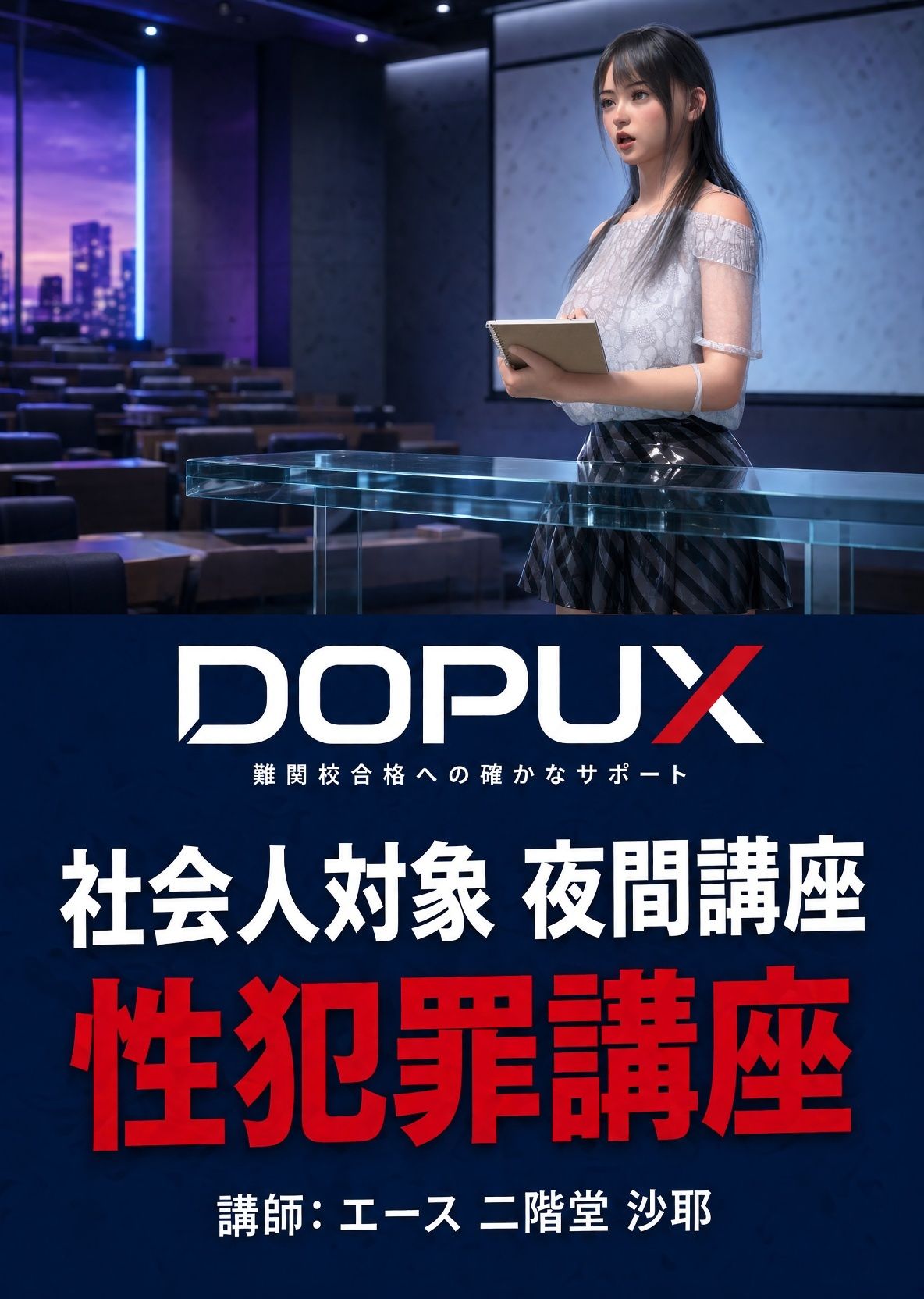 【△20】パンチラガチャ★二階堂 沙耶 大学に進学し強豪予備校『DOPUX（ドピュックス）』で社会人向け講座（性犯罪）を教える名物講師に！（Vol.008:重婚罪） - サンプル画像 1