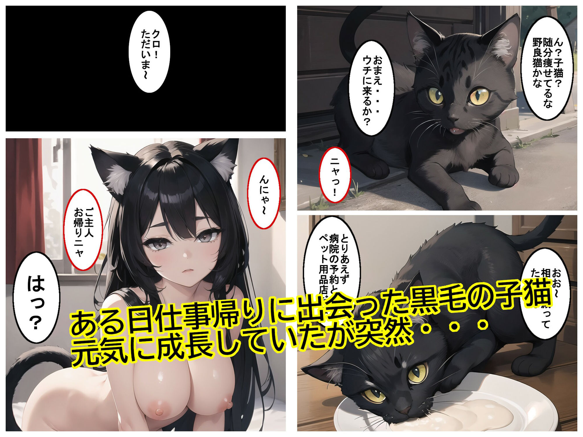ある日出会った黒猫は黒髪巨乳猫耳の美少女だった - サンプル画像 2