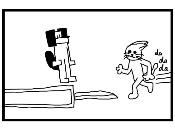4コマ漫画「走り幅跳び」