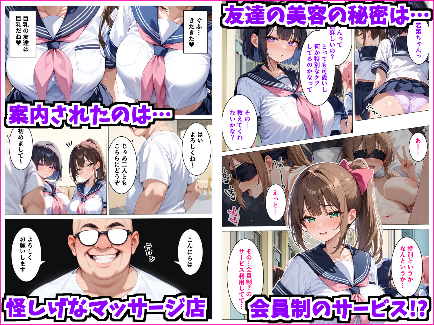 インチキマッサージ師とデカパイJKちゃんたち - サンプル画像 1