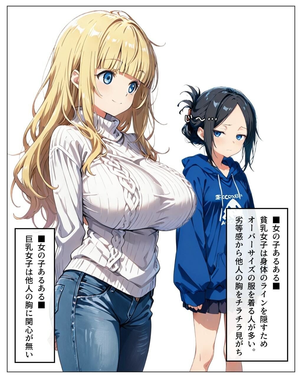 貧乳ちゃんと巨乳ちゃんのマンガで学ぶエッチな雑学 - サンプル画像 1