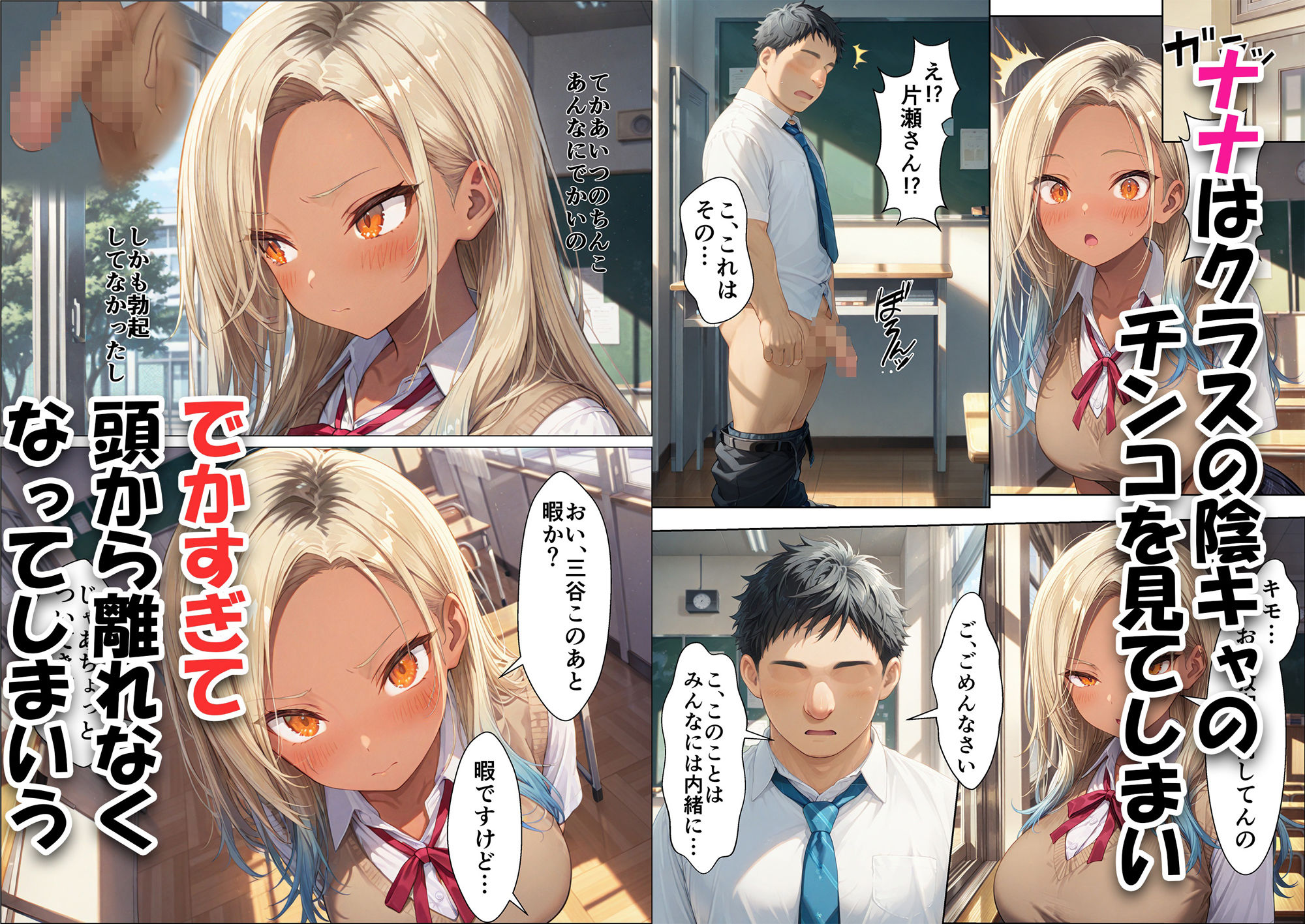 金髪褐色のギャルがクラスの陰キャのデカチンに墜ちる - サンプル画像 1