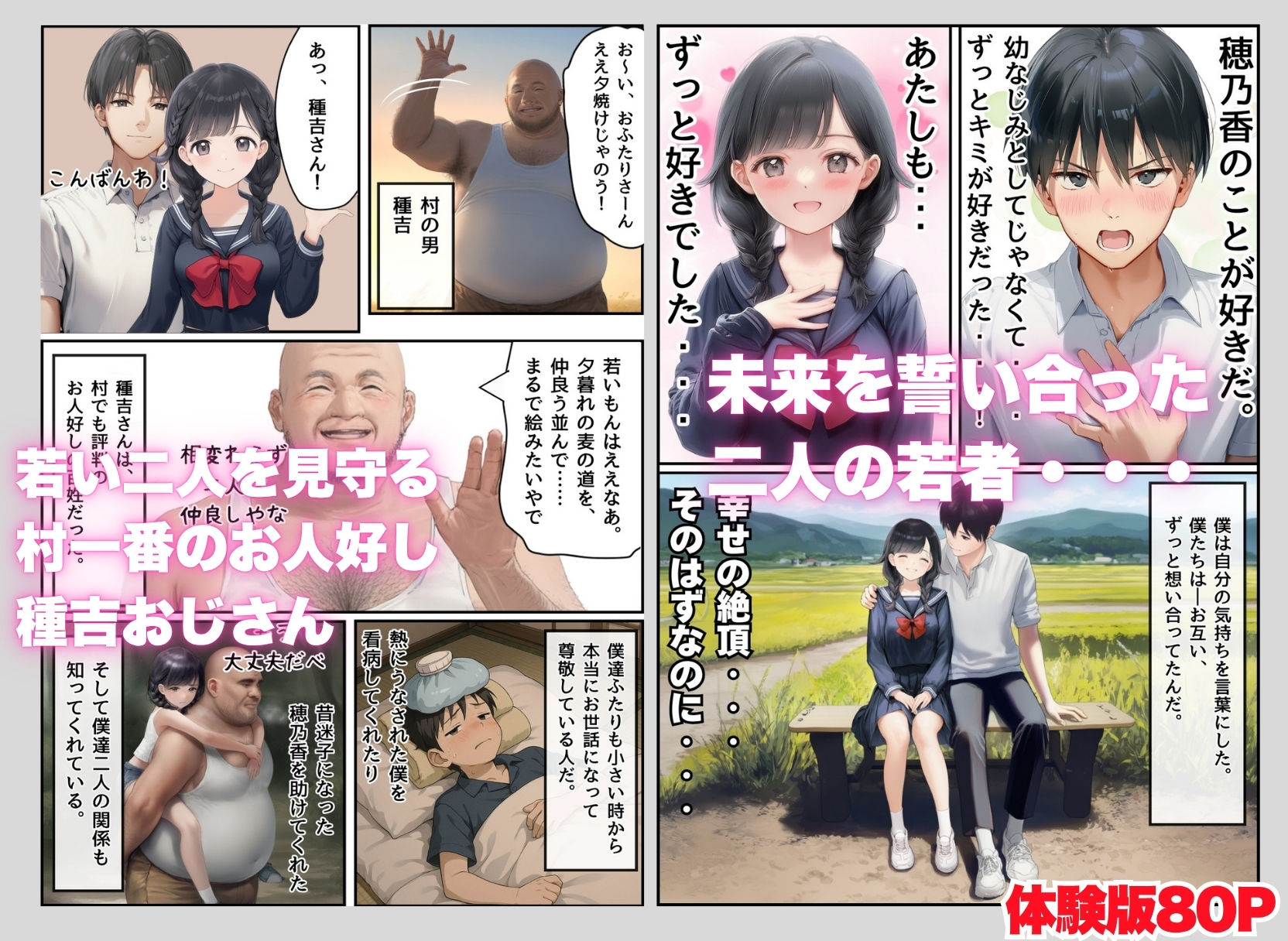 【因習村】村の飢饉を救うため差し出された僕の彼女、BMI40越えの性欲だけはいっちょ前の種付けおじさんに媚薬を飲まされ、おじさん特有のねちっこい前戯で全身べちょべちょに舐められた挙げ句、聖なる肉棒（チンカス付き）の掃除を実施！その後は遂に処女おまんこにゴールイン！入念かつ丹念にがん突きにされ、イキまくりんぐ！一晩中汗だくで連続絶頂アクメを決めさせられた話 - サンプル画像 2