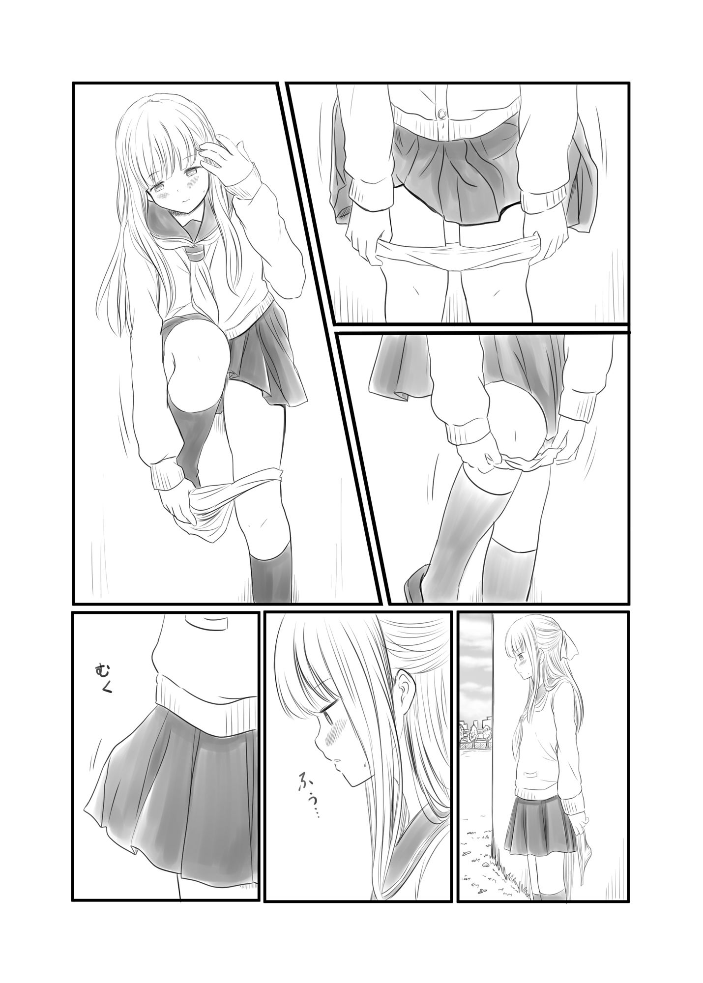 校舎裏で立ションしてたらバレちゃうふたゆりまんが - サンプル画像 1