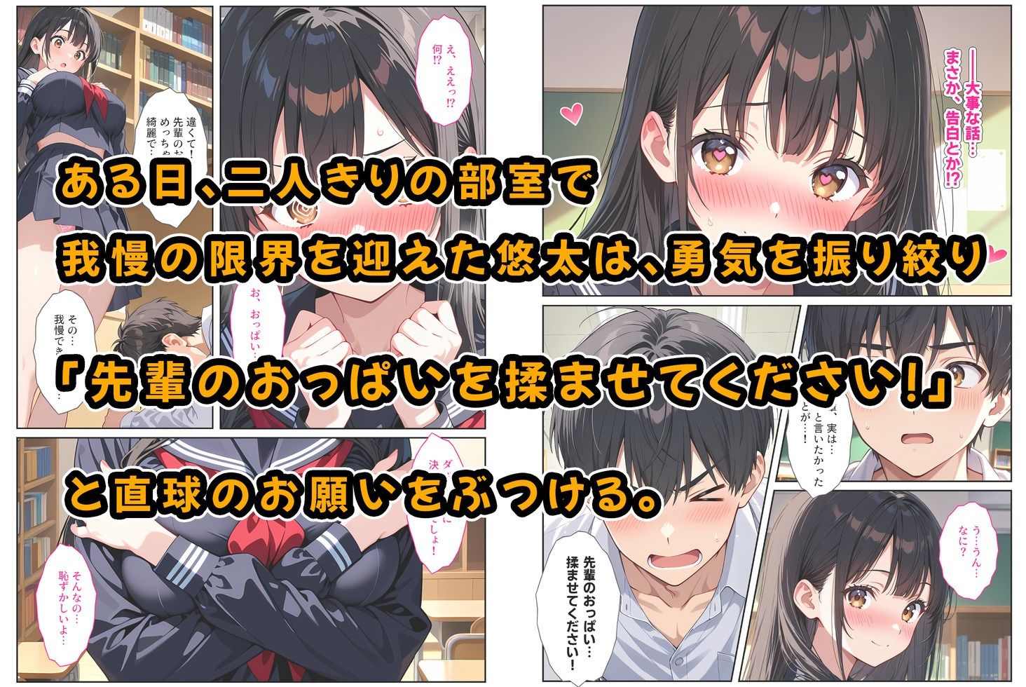 文芸部の先輩（爆乳）におっぱい揉ませてと土下座でお願いしたら… - サンプル画像 2