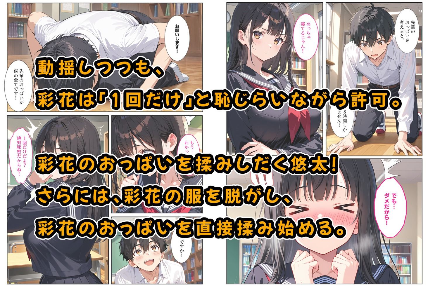 文芸部の先輩（爆乳）におっぱい揉ませてと土下座でお願いしたら… - サンプル画像 3