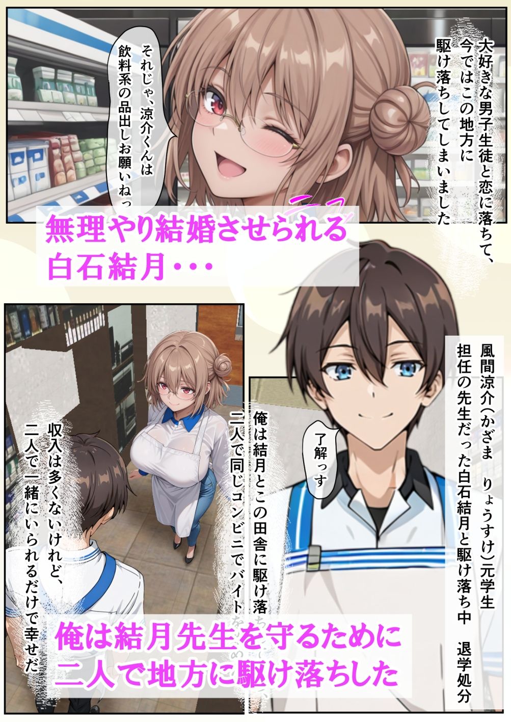 変態ナルシー男と無理やり結婚させられる巨乳担任教師に告白して、地方に駆け落ちしたらその変態がめっちゃ追いかけてきた話 - サンプル画像 1