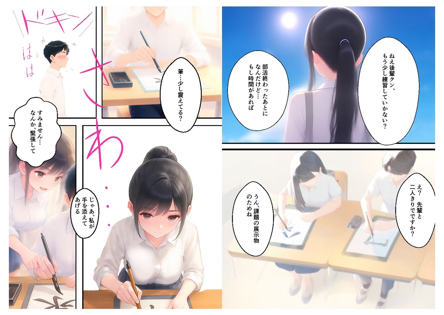 ポニテ巨乳の書道部先輩ーとろ甘＊筆レッスン - サンプル画像 1