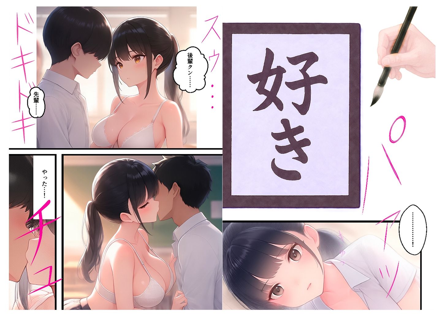 ポニテ巨乳の書道部先輩ーとろ甘＊筆レッスン - サンプル画像 3