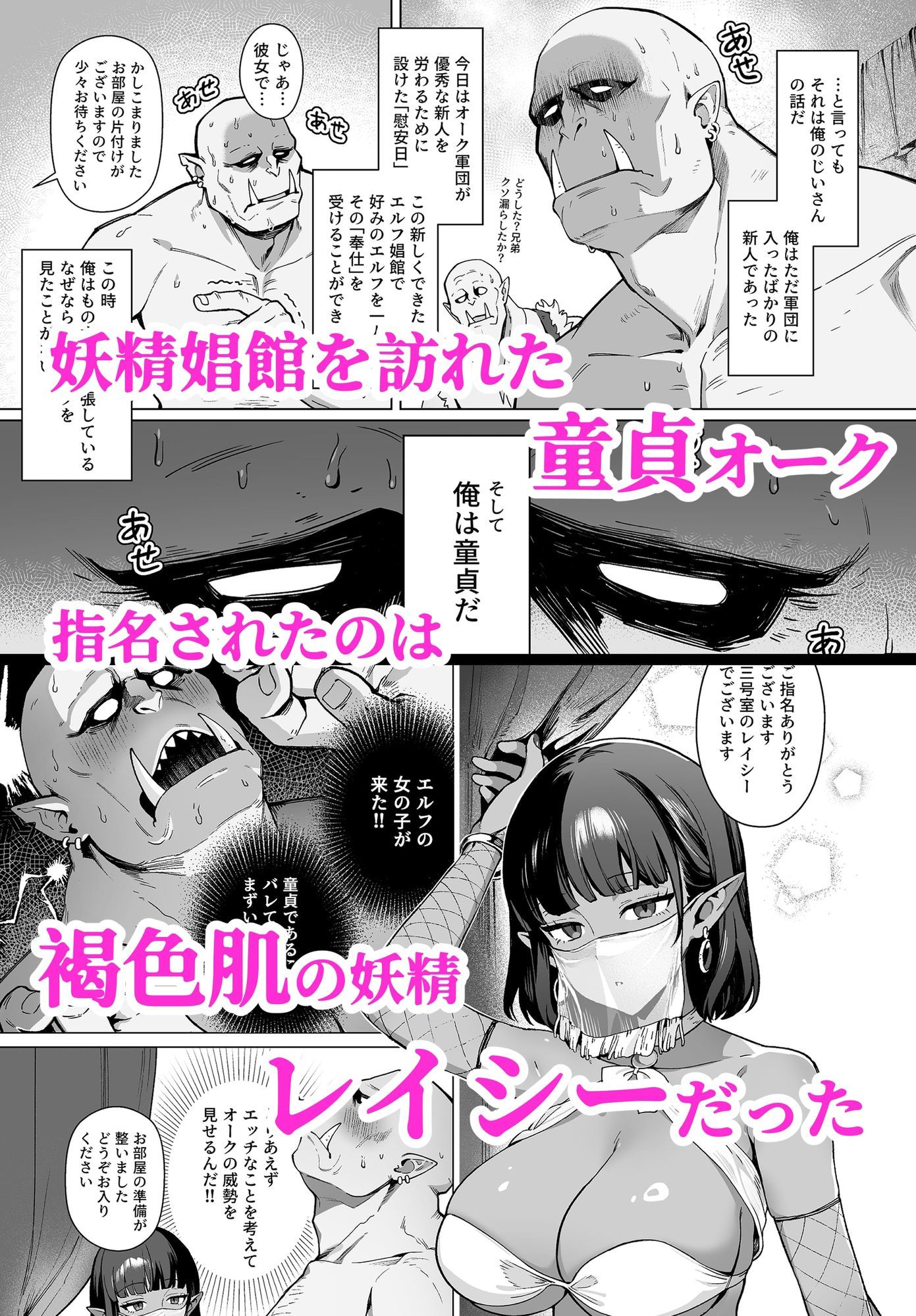 妖精娼館 3号室レイシー 〜褐色肌エルフを指名した童貞オーク〜 - サンプル画像 1