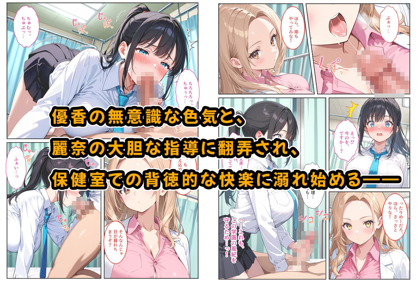 快楽に目覚めた無垢な爆乳風紀委員長とドMなギャル保健医に射精管理されています！ - サンプル画像 8