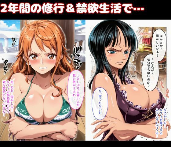 ナミとロビンがルフィのチンポでアヘ顔絶頂！2年間の修行で性欲爆発して中出しSEX - サンプル画像 1