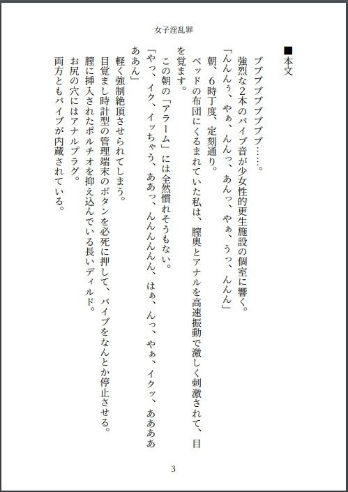 小説 女子淫乱罪のJKは少女性的更生施設で2本バイブ貞操帯生活 - サンプル画像 1