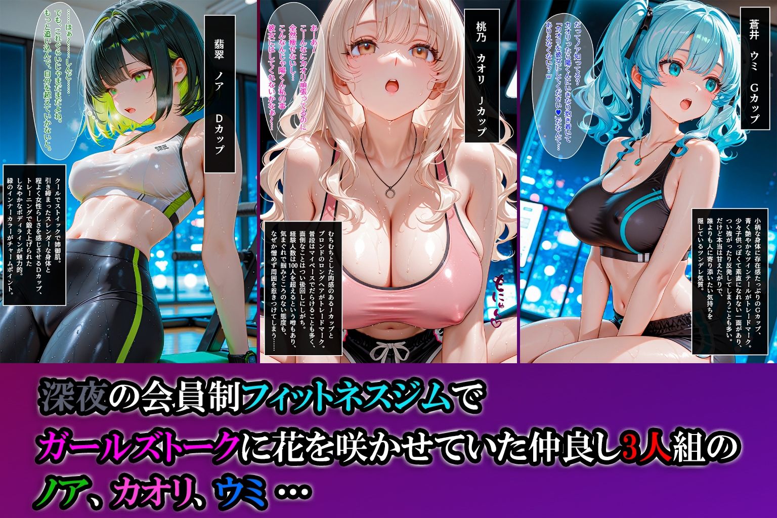 【フルカラーコミック♪】深夜のフィットネスジムでガールズトークしていたら…突如現れた男たちに媚薬漬けにされて止まらない快感エクササイズ強●参加！ - サンプル画像 1