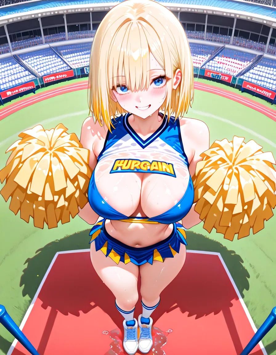 金髪ショートカット美少女がチアリーダー姿で汗だくぬれぬれエッチ写真集【AIグラビアモデル】 - サンプル画像 3