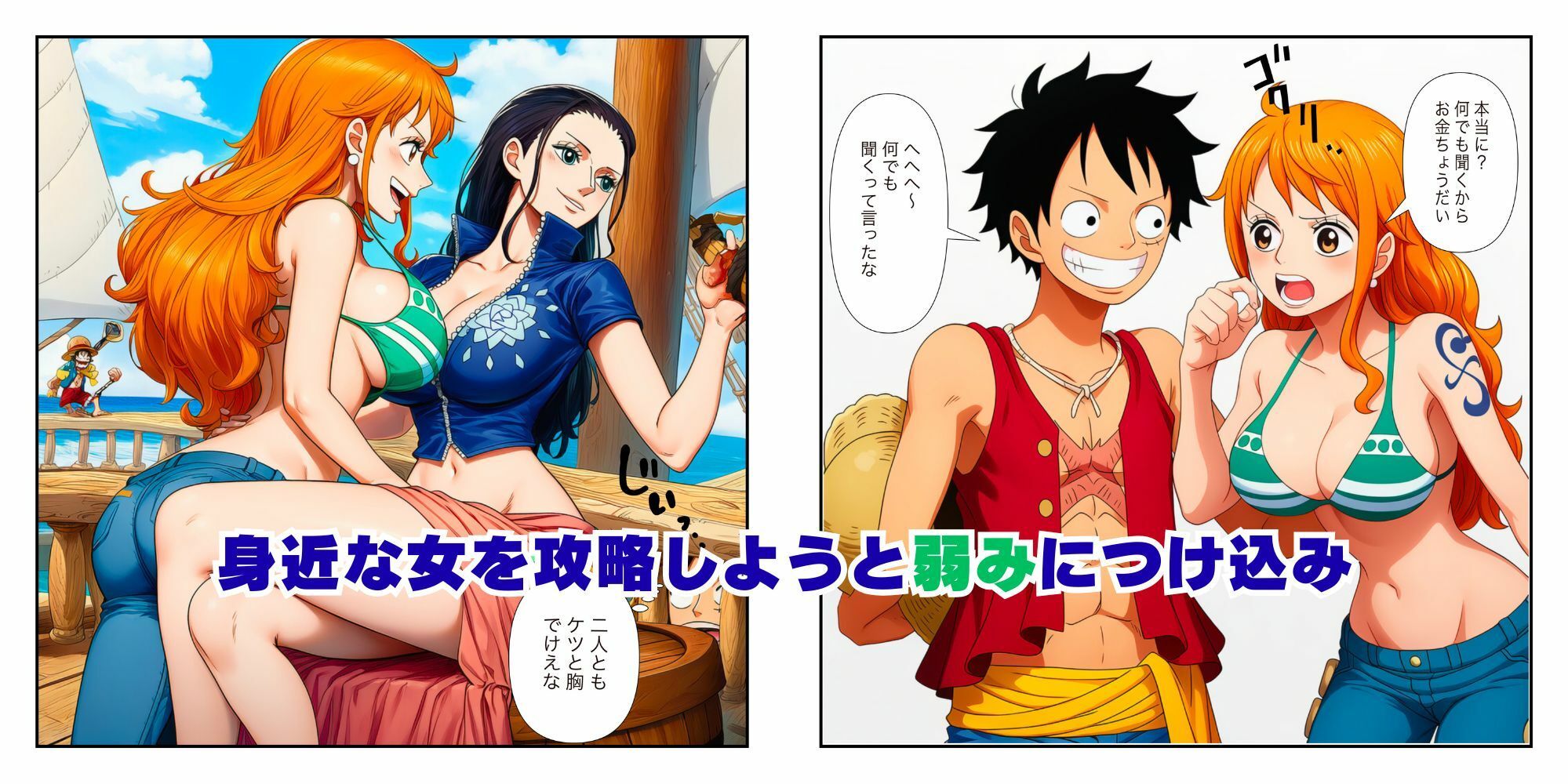 ハーレムSEX  ワンピ美女が（ナミ・ロビン・蛇娘）ルフィと快楽堕ちバトル - サンプル画像 3