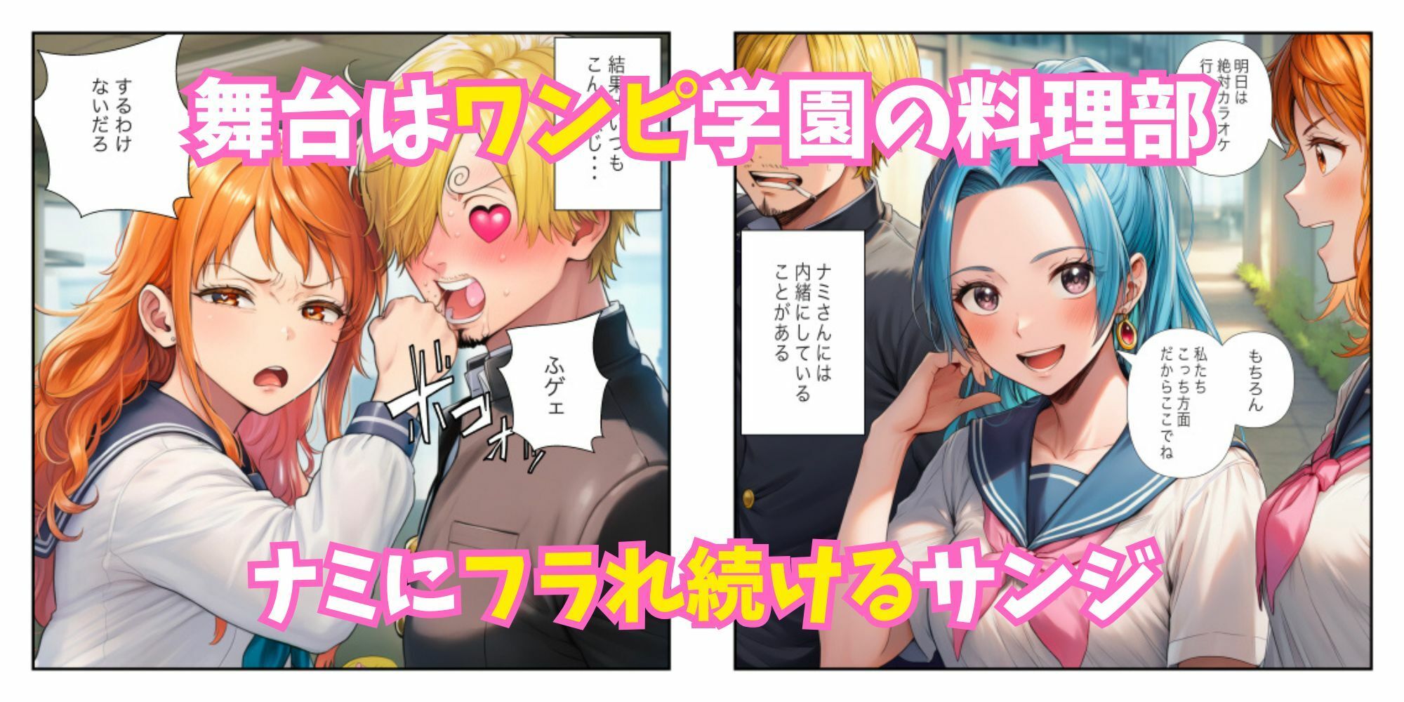【ワンピ学園ハーレム】美女とサンジの制服えっち（ナミ・ボニー・ビビ） - サンプル画像 1
