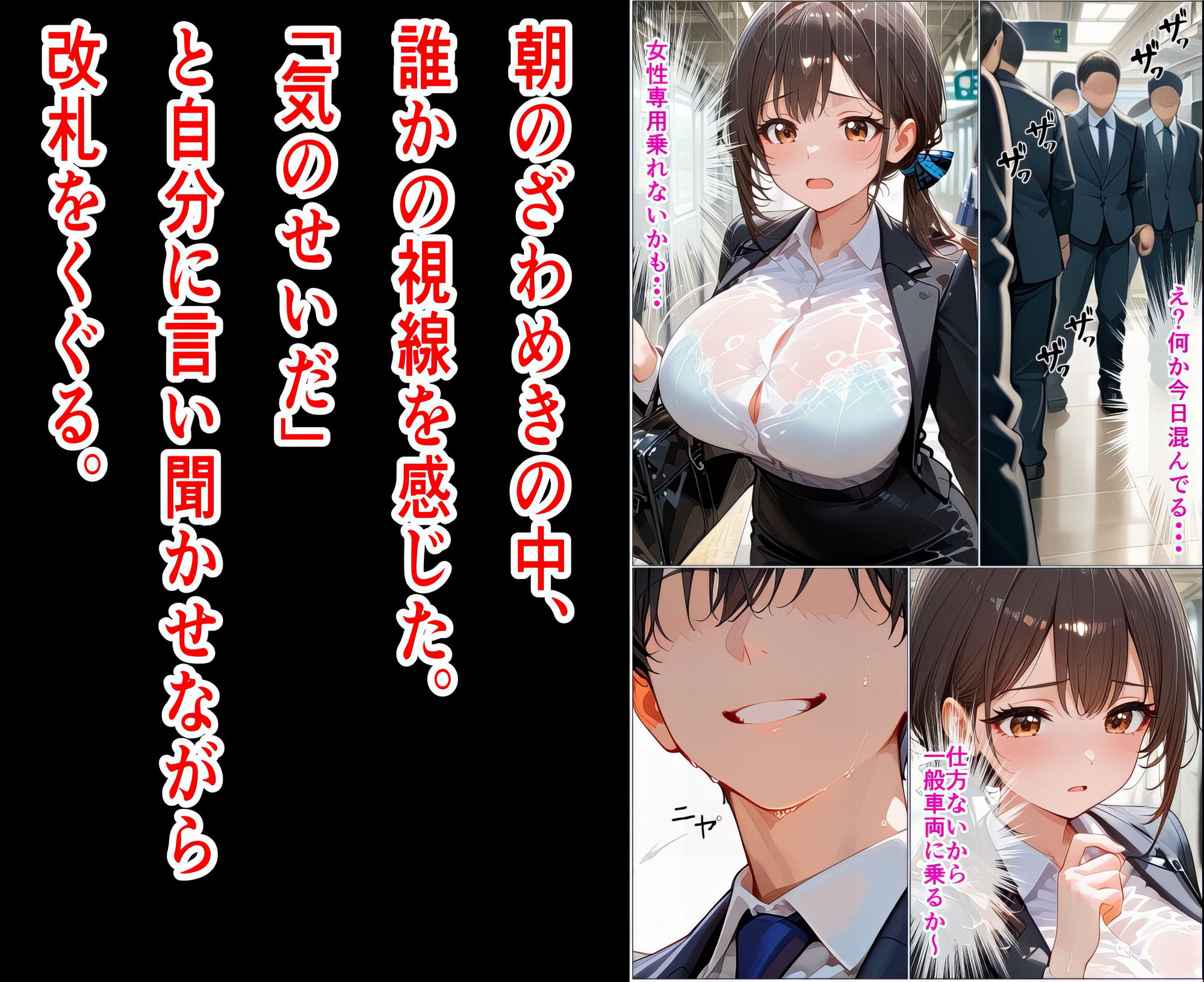 OLの私が満員電車の奥でイカされた話『つり革より先に掴んだモノ』 - サンプル画像 1