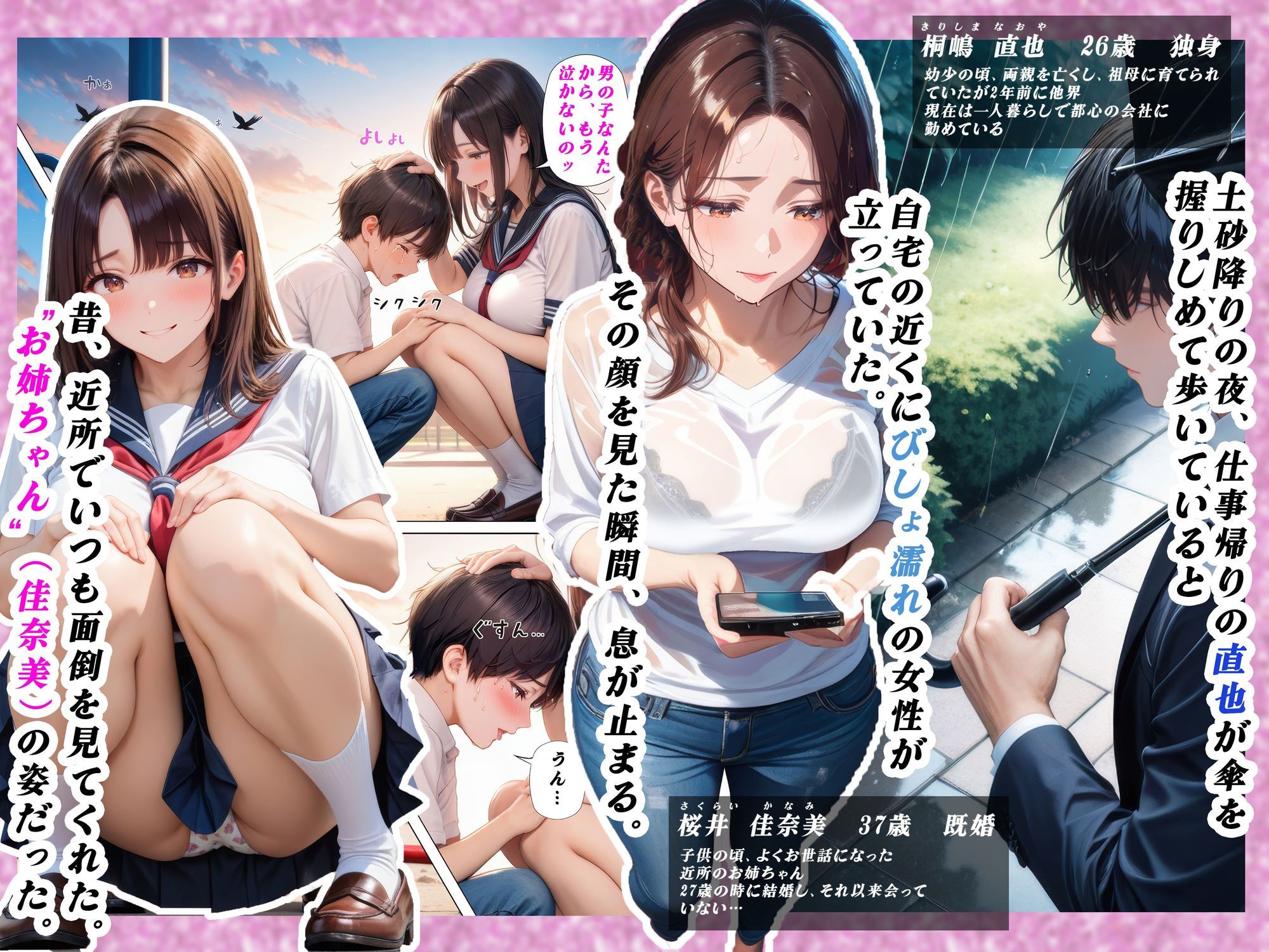 子○の頃よく遊んでくれた幼馴染みのお姉ちゃんと雨の中偶然再会 -外でも家の中でもびしょ濡れだった件- - サンプル画像 1