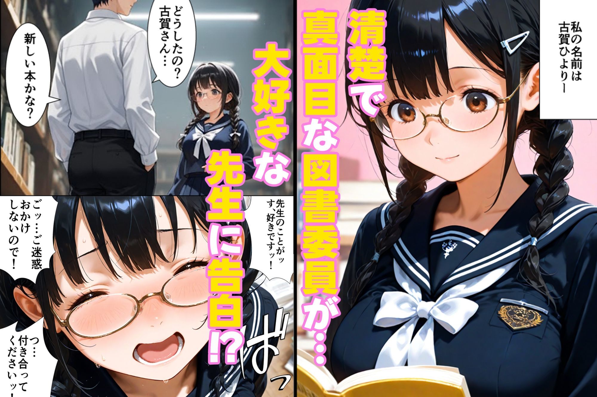 清楚な巨乳図書委員が大好きな先生に無理やりセックスさせられる話 - サンプル画像 1