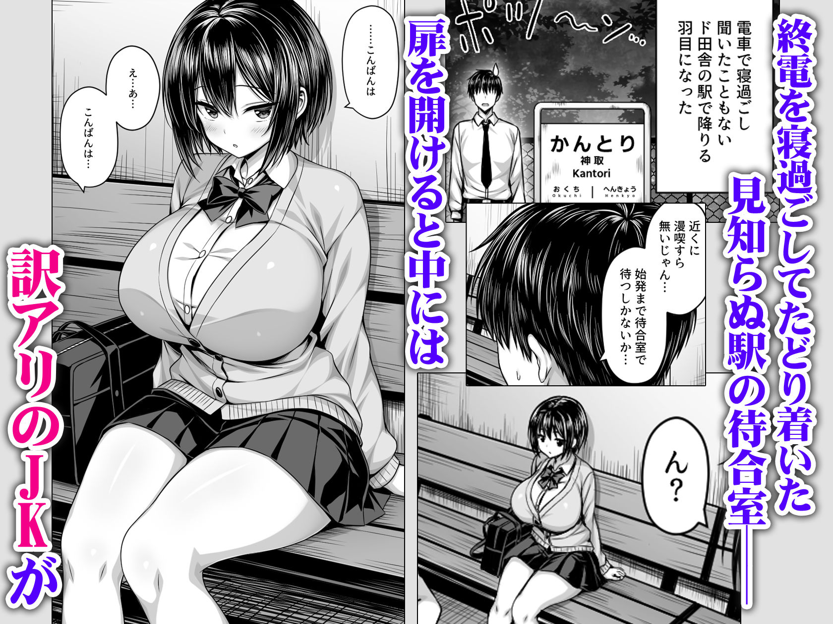 深夜の無人駅で巨乳家出JK拾った - サンプル画像 1
