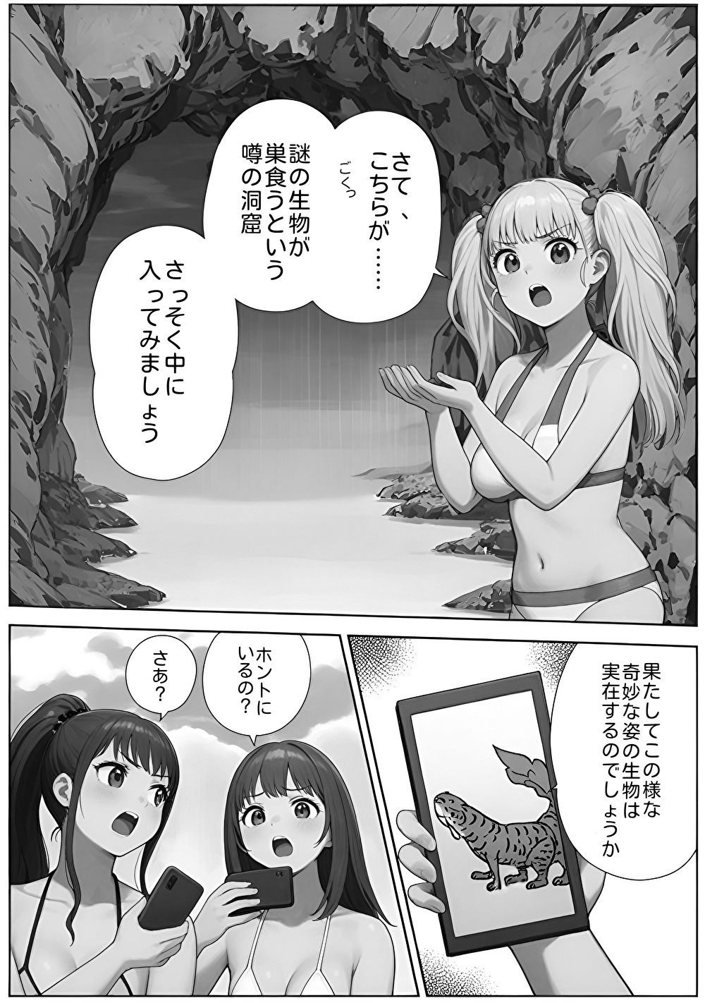 海辺のホラー -キモい蟲が口の中に！-モノクロバージョン - サンプル画像 1