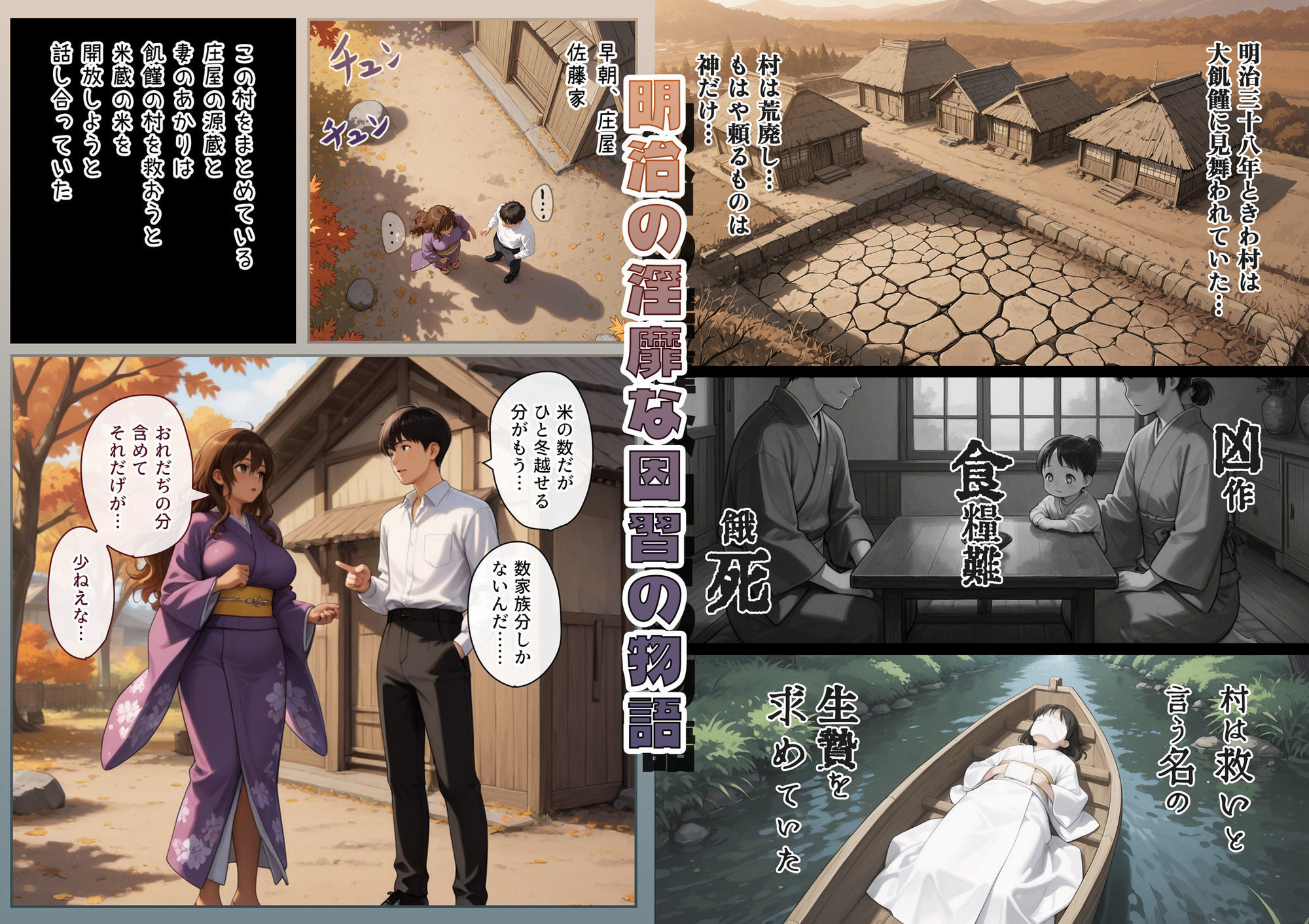 『明治助平浪漫譚』生贄にされた爆乳女は緊縛されてぬれぬれに、儀式はこれでヲハリ。「ムカサリ流し〜ヲハリ編」 - サンプル画像 1