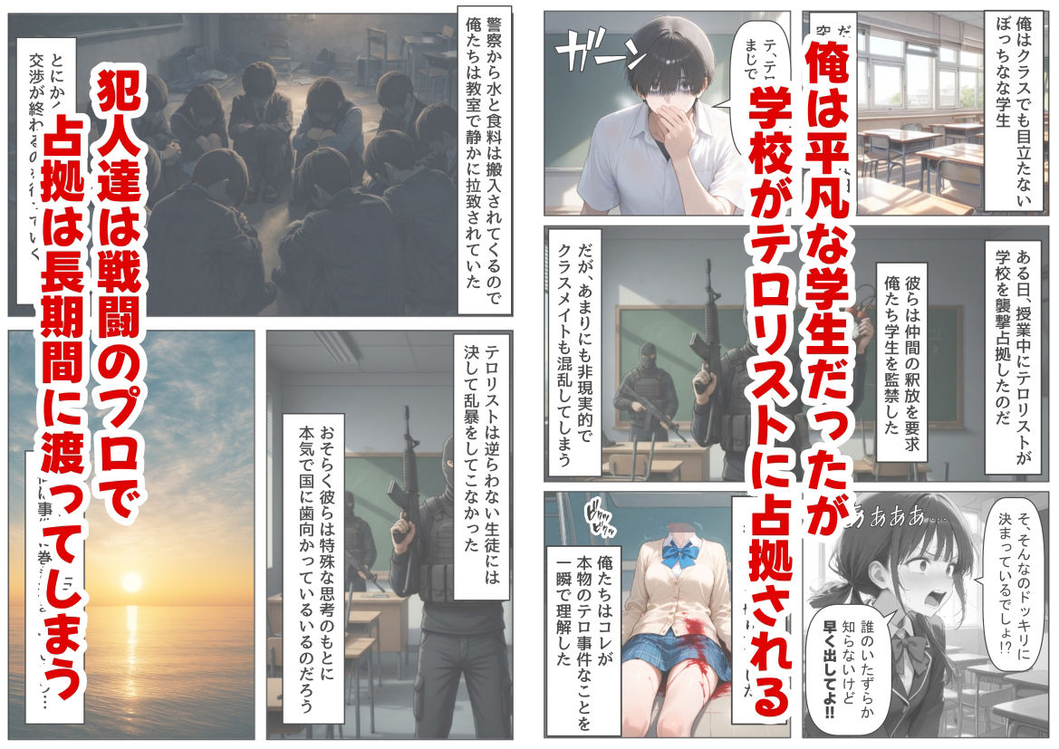 学校占拠したテロリストに、俺は片思い女子と、無理やりセックスさせられる - サンプル画像 1
