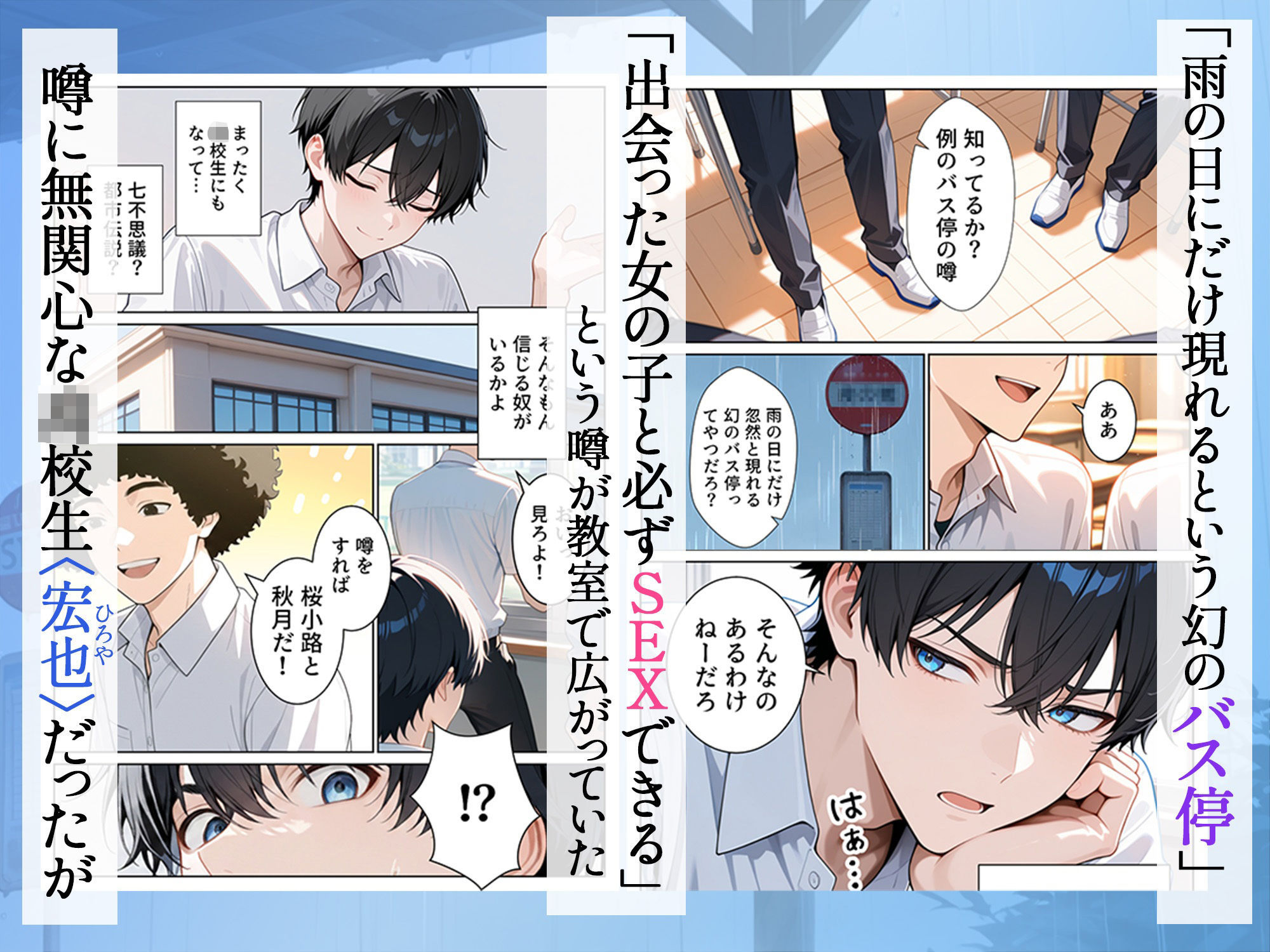 雨宿りのバス停で学園美女と濡れ透けSEXした話 - サンプル画像 1