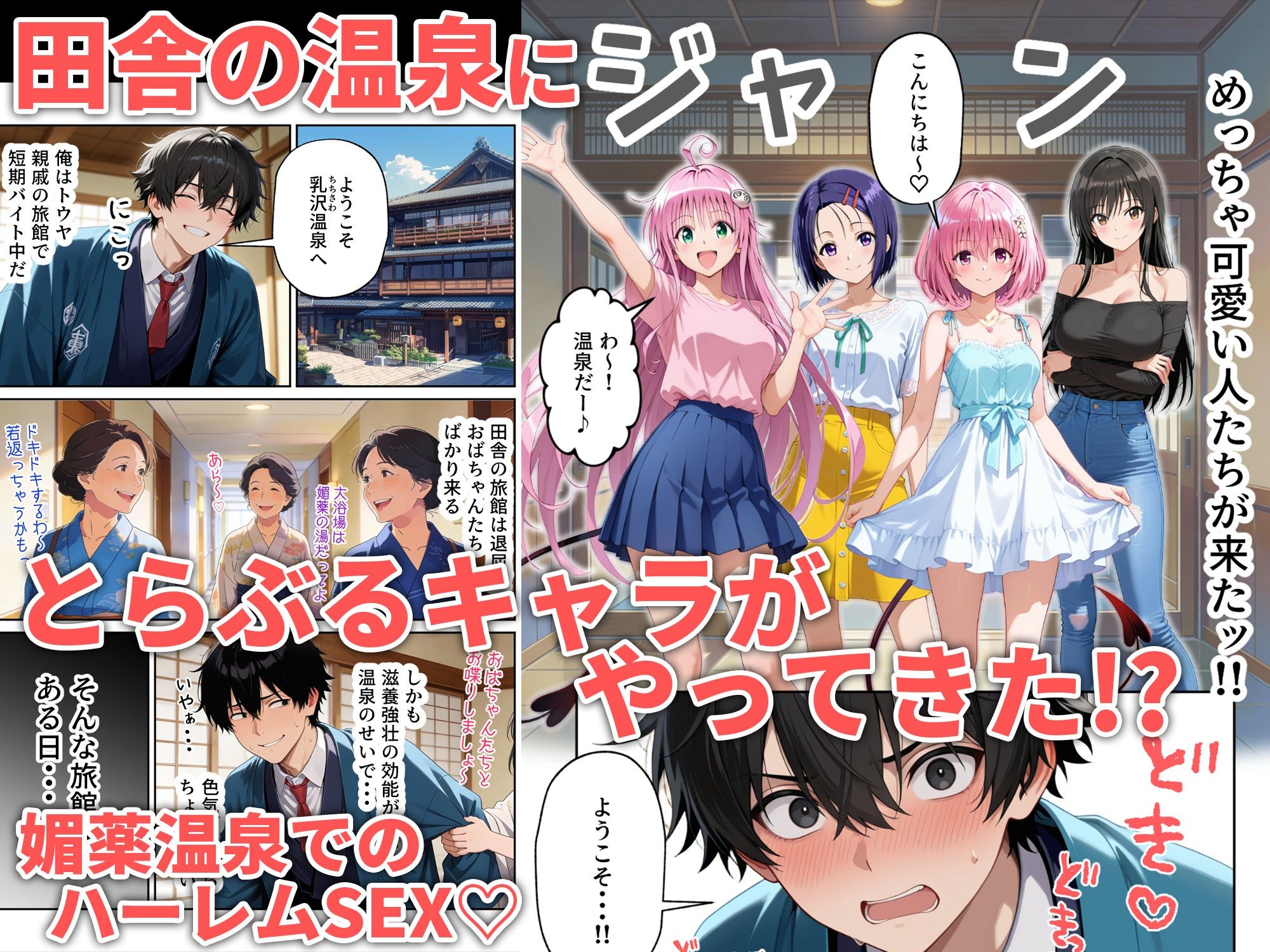 覗き見とらぶるハーレム温泉〜媚薬の湯〜 - サンプル画像 1