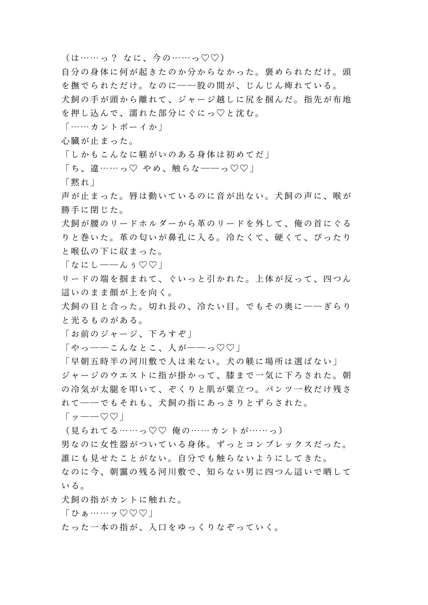 お座り――いい子だ  早朝の河川敷でドッグトレーナーに首輪を嵌められた散歩代行バイトのカントボーイが犬以下の躾で四回中出しされて雌犬に堕とされる話 - サンプル画像 3
