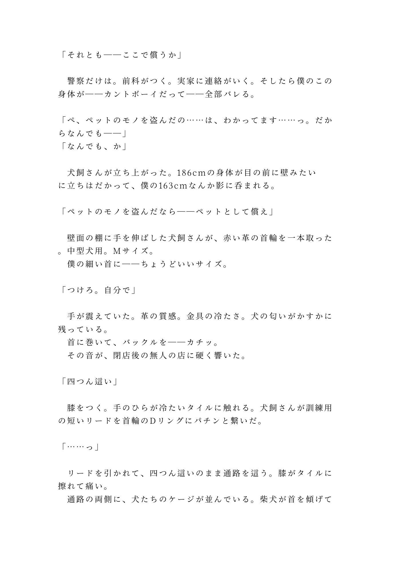 「ペットのモノを盗んだならペットとして償え」万引きバレたカントボーイが首輪とケージで犬扱いされ三回中出しで雌ペットに堕ちる話 - サンプル画像 3