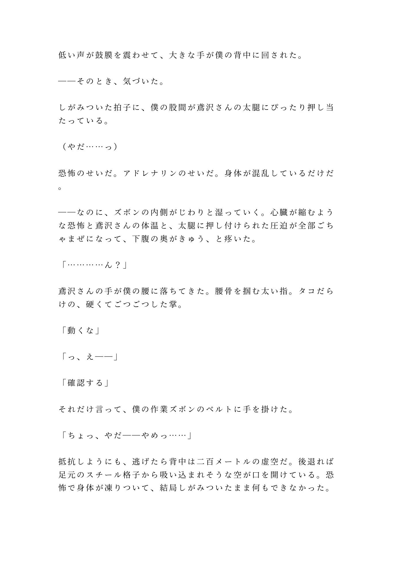 地上200mのゴンドラで高所恐怖症がバレた新人が逃げられないまま日焼け職人に四回中出しされた話 - サンプル画像 3