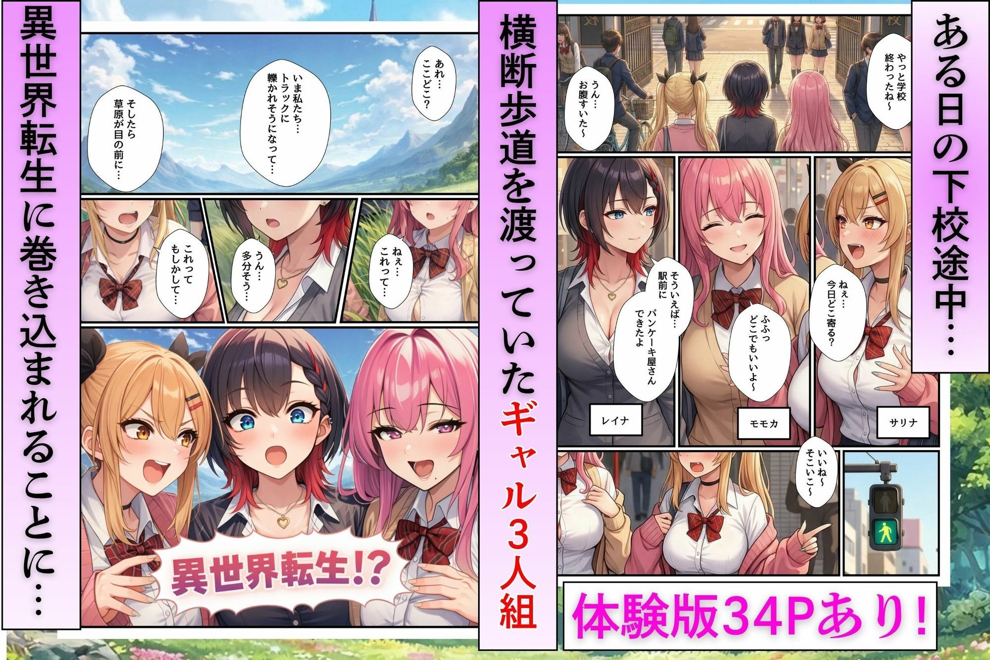 異世界転生に巻き込まれた一軍ギャル3人組が冒険者の性処理係にされて毎日エッチさせられちゃう話 - サンプル画像 1