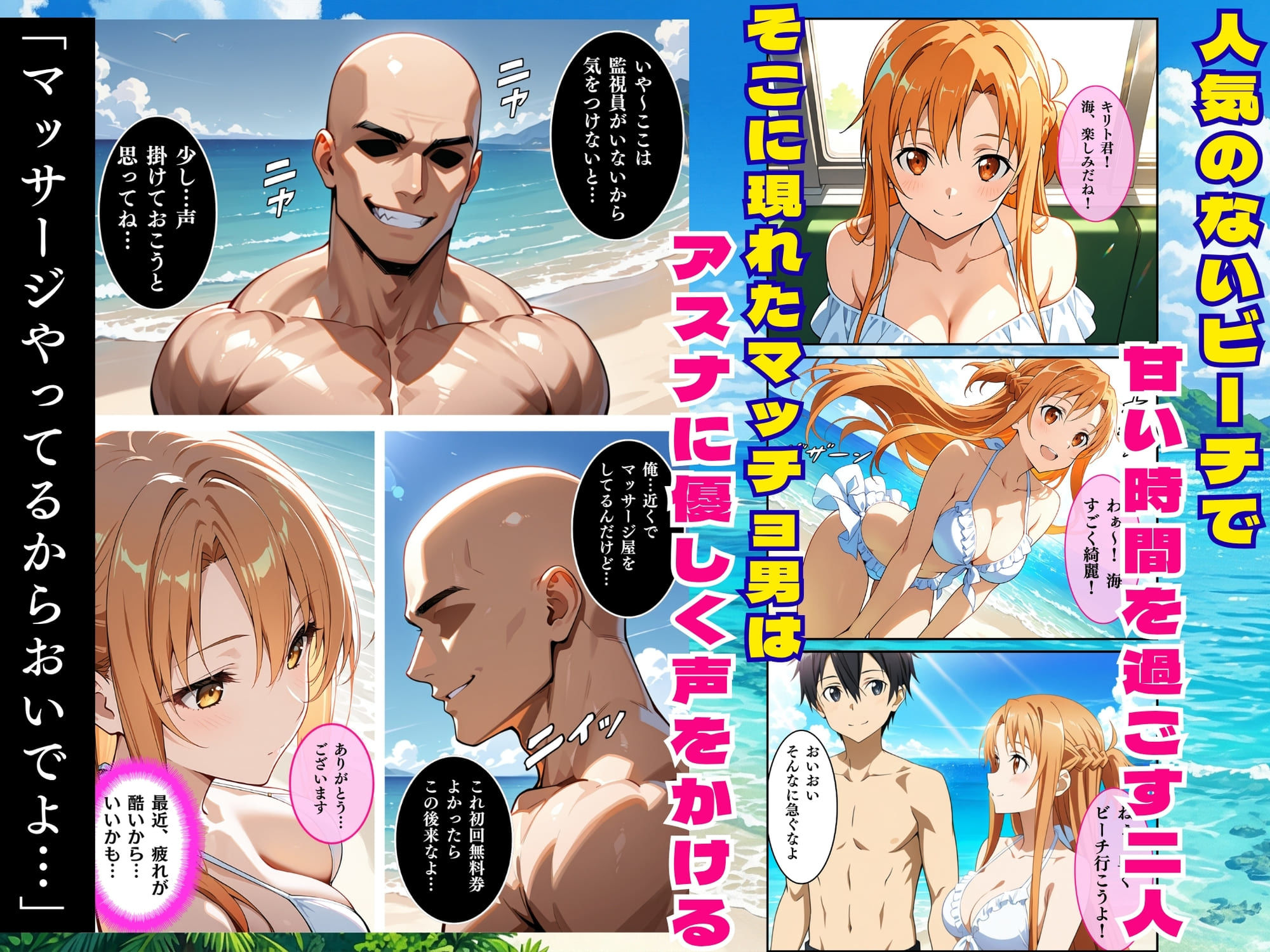 夏の海で堕ちるアスナ公開レ●プ完全肉奴●化 - サンプル画像 1