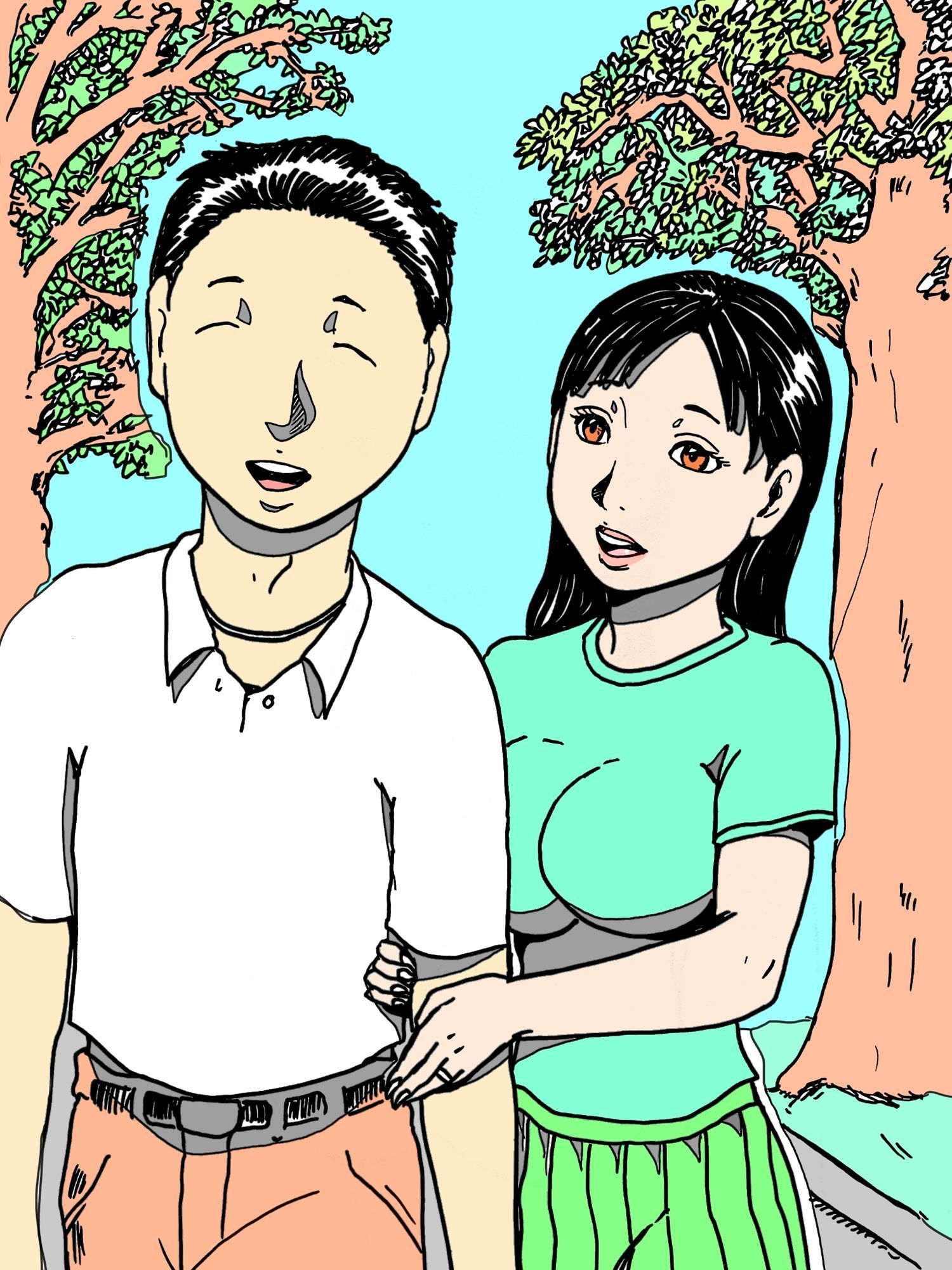 若妻が顔見知りのおじさんたちに森の中でつつかれた - サンプル画像 1