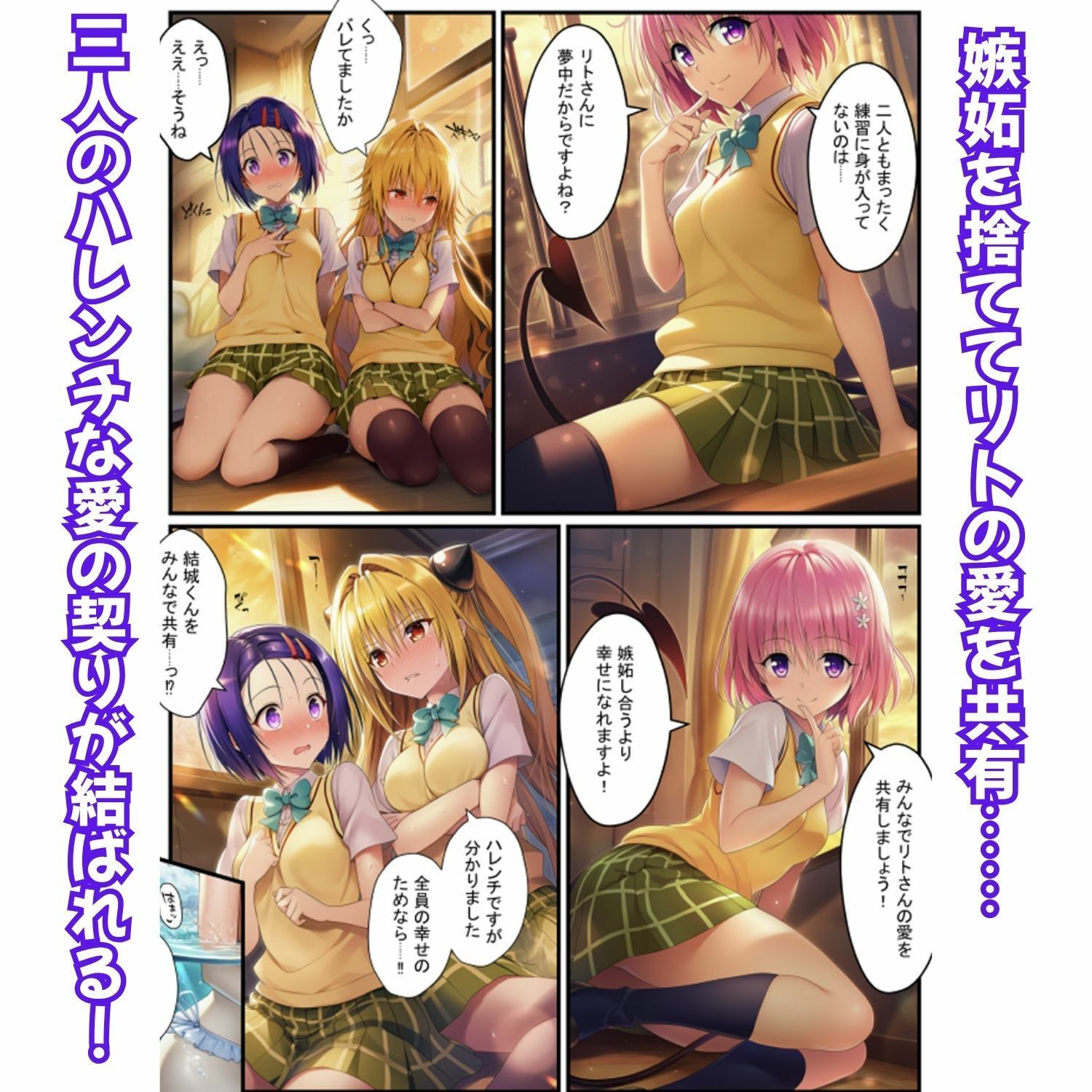 濃厚イチャらぶハーレム！とらぶるヒロインが愛を共有する絶頂合宿【モモ・大人ヤミ・春菜編】 - サンプル画像 3