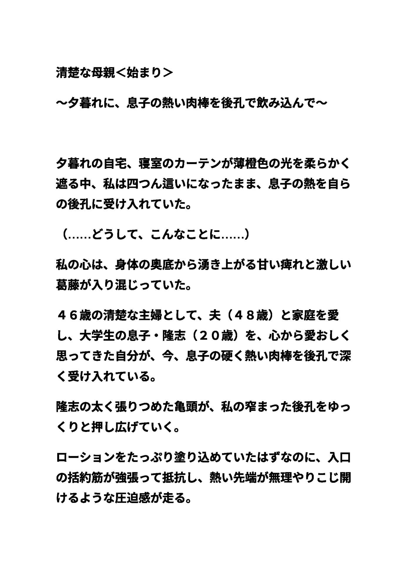 清楚な母親＜始まり＞〜夕暮れに、息子の熱い肉棒を後孔で飲み込んで〜 - サンプル画像 1