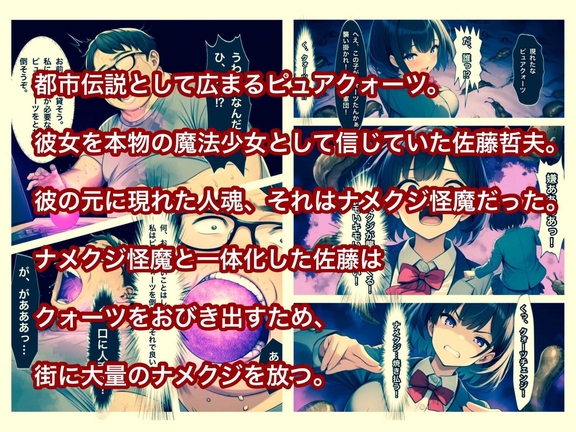 魔法少女ピュアクォーツvsナメクジ怪魔とキモ男  ふたなり化人格排泄で大ピンチ - サンプル画像 1