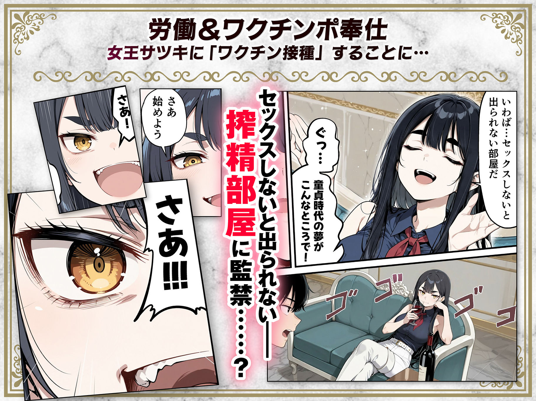 太眉おっぱい長官と貧乳ジト目副官にワクチンポな僕が搾精部屋へ閉じ込められる話 - サンプル画像 4