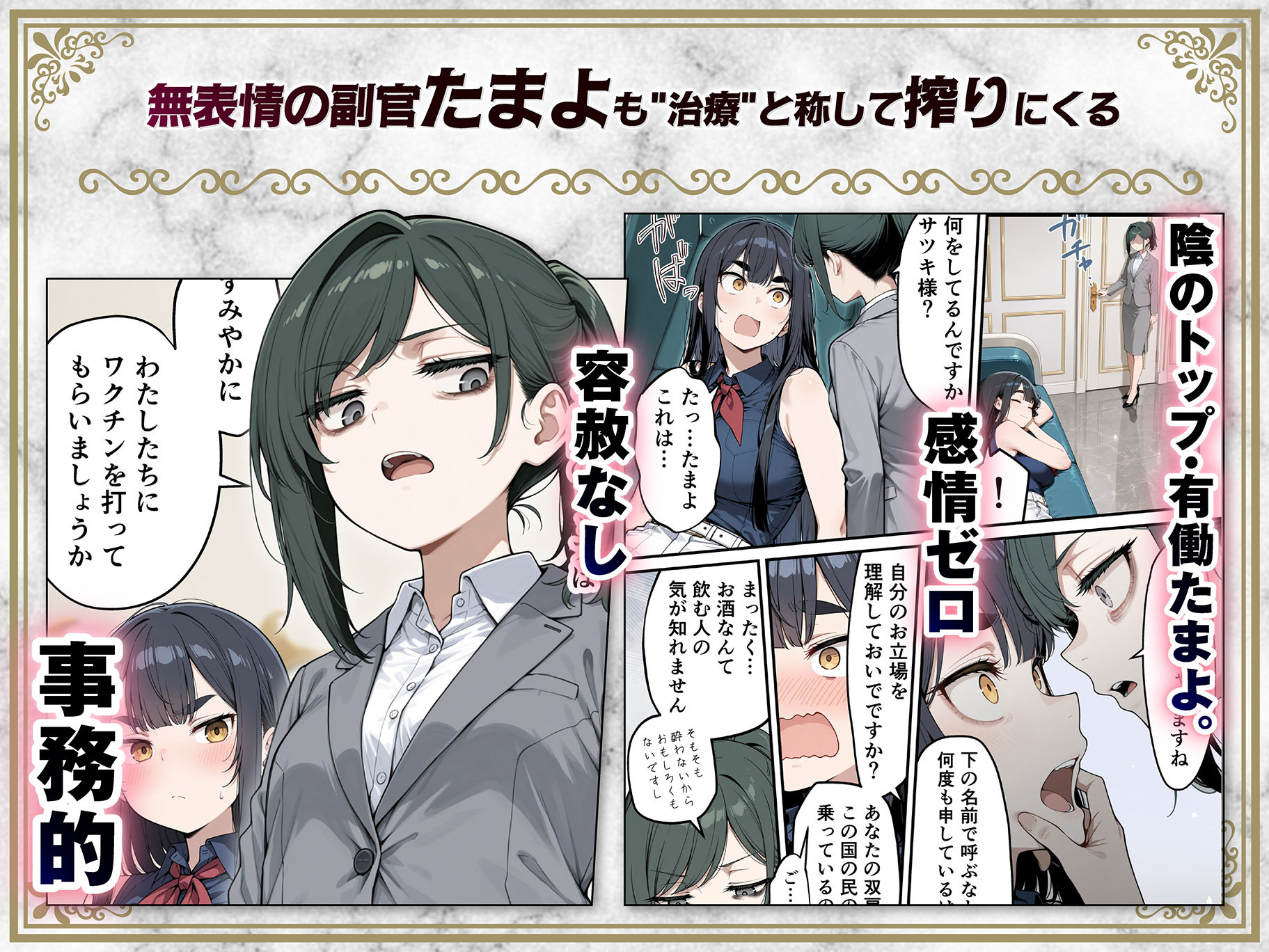 太眉おっぱい長官と貧乳ジト目副官にワクチンポな僕が搾精部屋へ閉じ込められる話 - サンプル画像 6