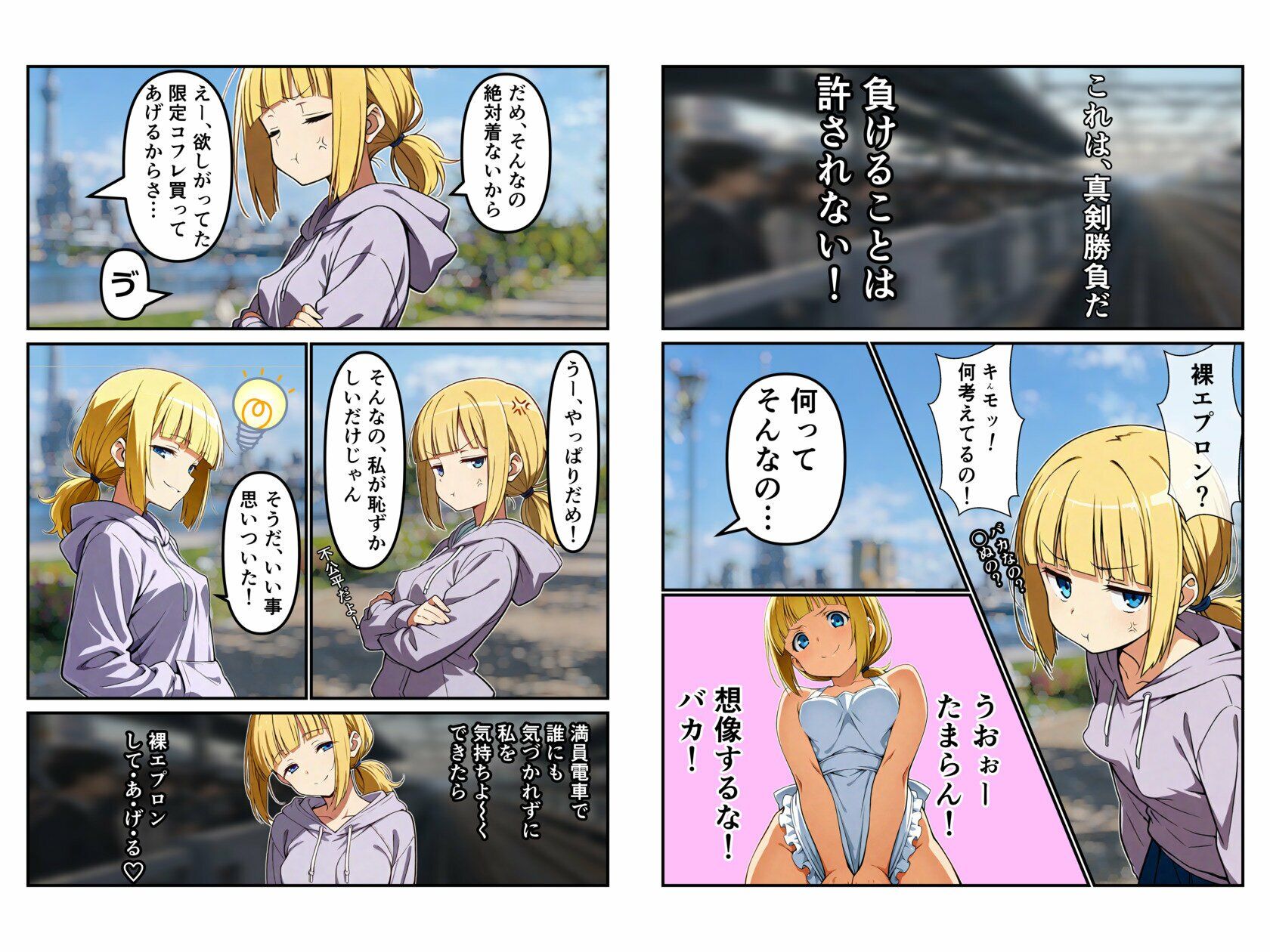 裸エプロンチャレンジは満員電車で…？ - サンプル画像 1