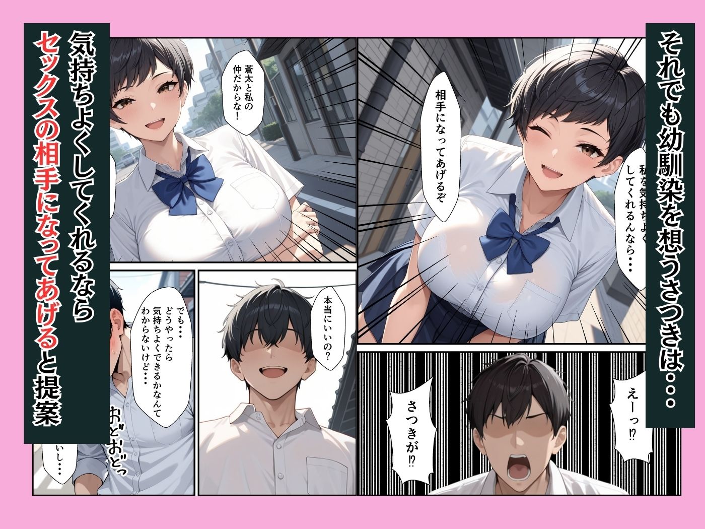 ボーイッシュな爆乳幼馴染が童貞の僕に中出しセックスさせてくれた話 - サンプル画像 4