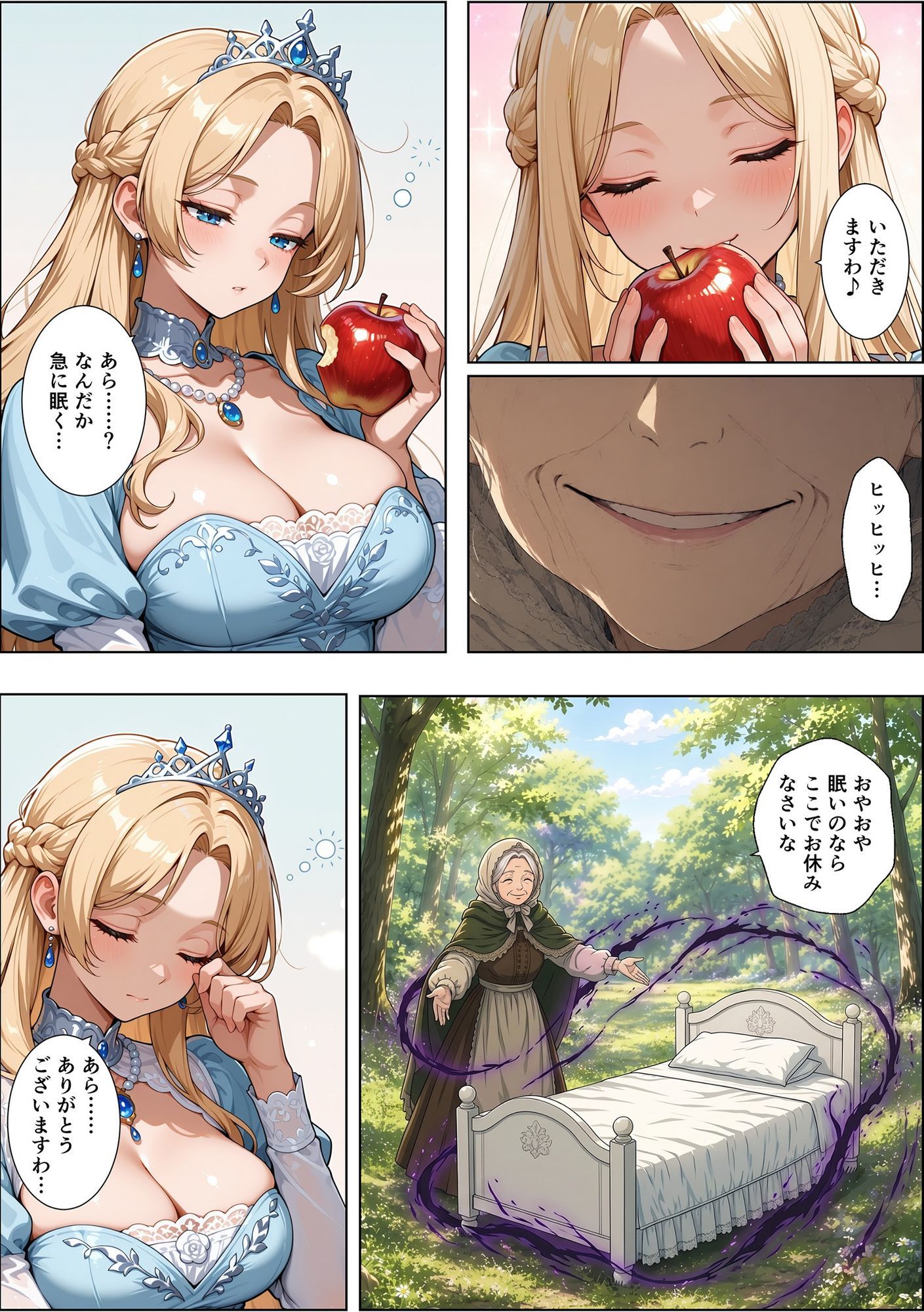 魔女の呪いで眠ってしまったお姫さまにハゲデブおじさんが種付け中出し！ - サンプル画像 4
